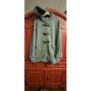 Big Chill 2X  Heather Gray Coat Jacket Sherpa-Lined Hooded Toggle Accent EUC